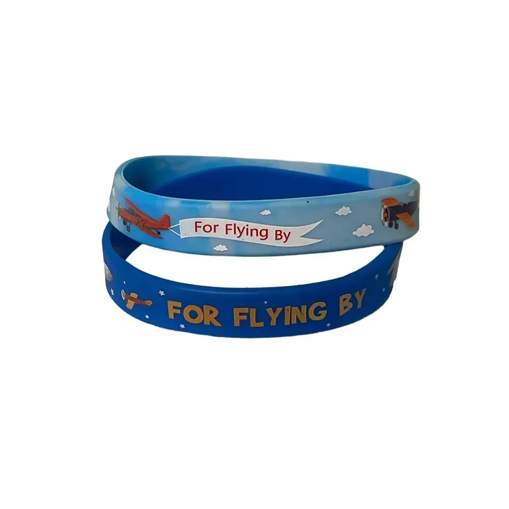Colorful 'For Flying By' Aviation-Themed Silicone Wristbands Set of‎ 2
